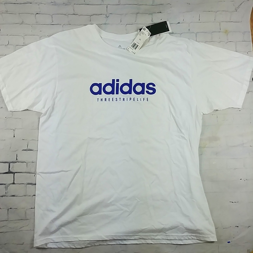 Adidas Linear White Blue Three Stripes Life Shirt